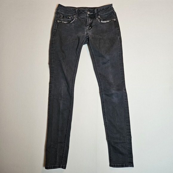 Miss Me Denim - Miss‎ Me Jeans 27 Skinny Black Rhinestone Embellished Pockets Studded Denim